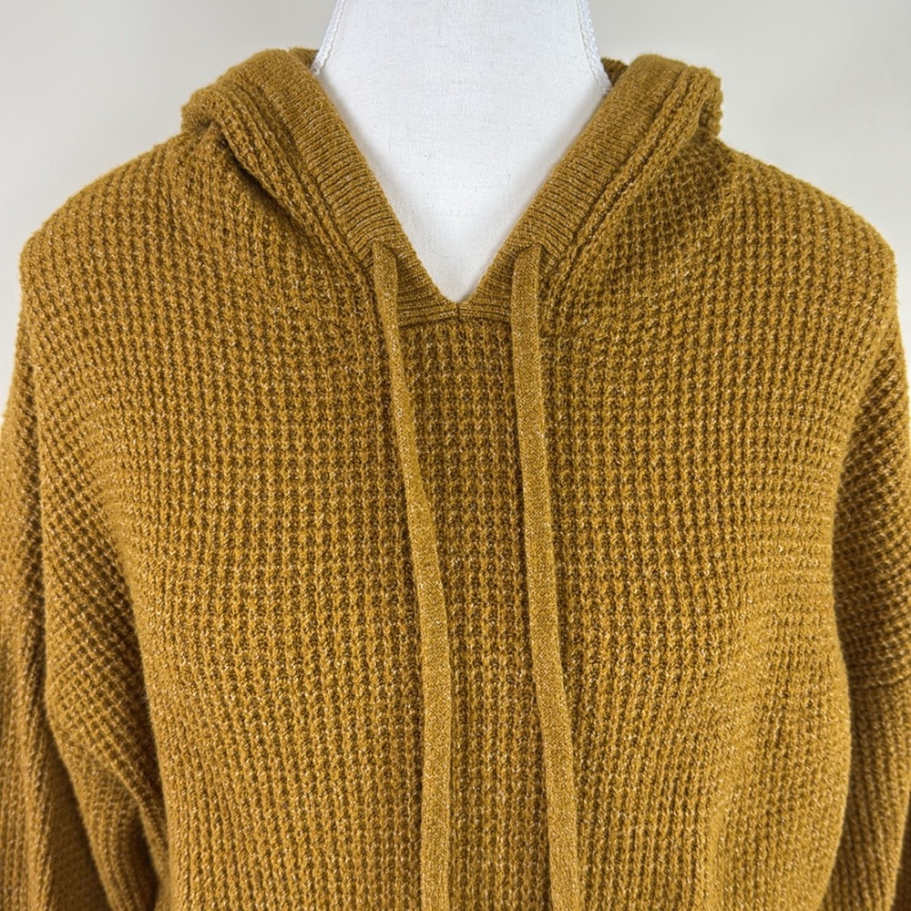Aerie Waffle Knit Hoodie in Mustard Yellow Size Medium - Picture 3 of 7